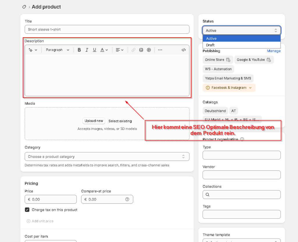 Shopify Produkt anlegen Schritt 4