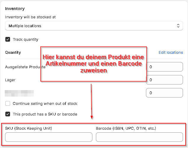 Shopify Artikelnummer und Barcode