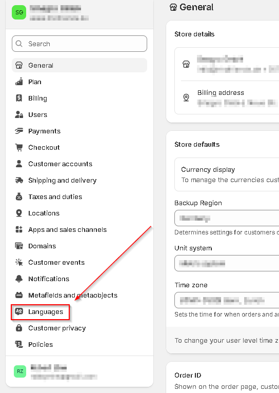 Sprache auswählöen Schritt 2 in Shopify